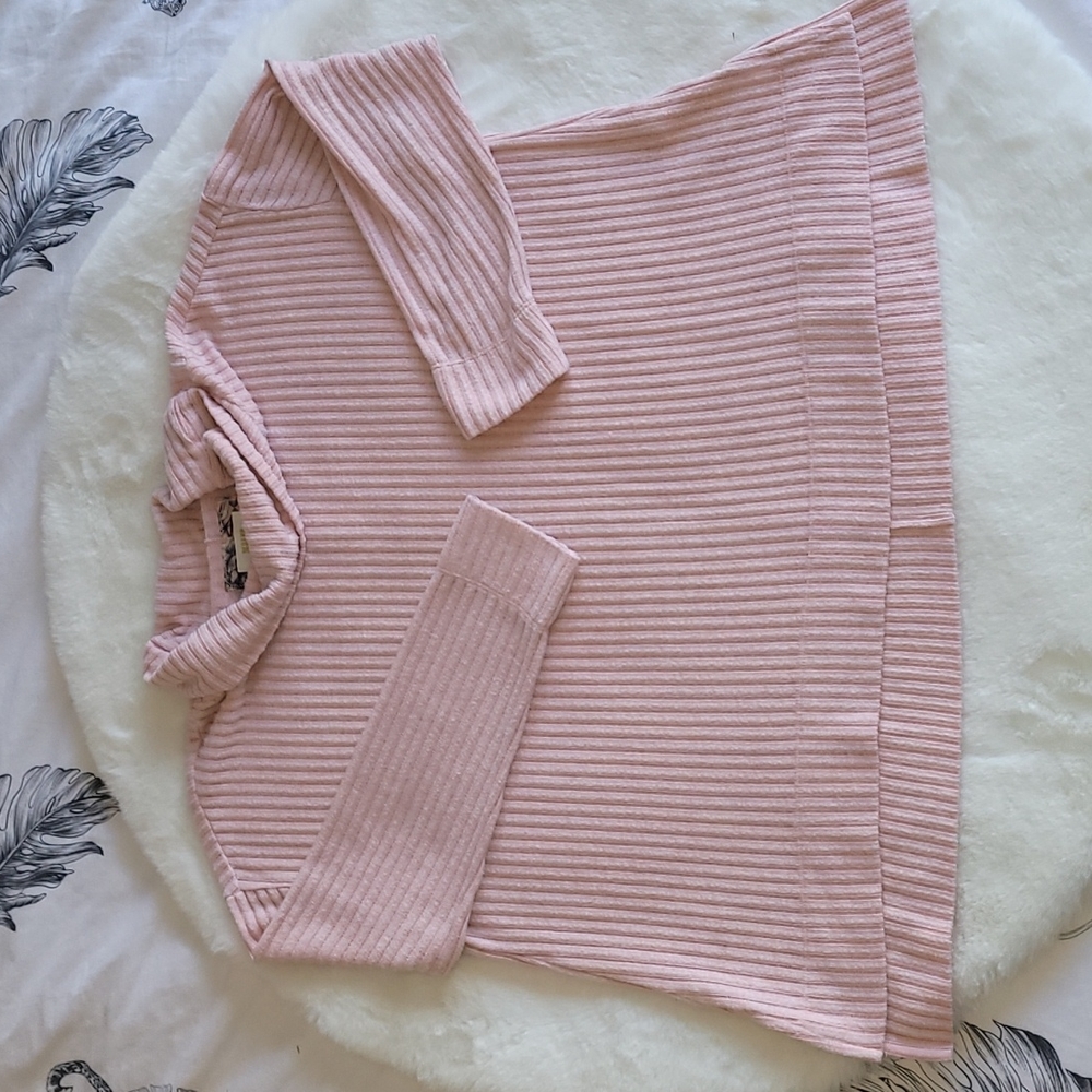 Maeve Anthropologie Light Pink Ribbed Cowl Turtleneck Sweater Medium